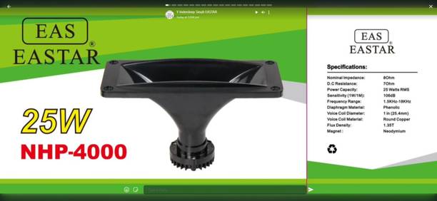 BALRAMA Eastar NHP-4000 GlossyNeodymium Tweeter 306 Tweeter for Car & Home Amplifier Tweeter Car Speaker