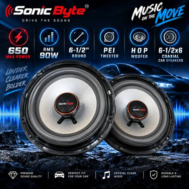 SONIC BYTE Coaxial HOP Woofer For Heavy Sound 650W Max Power 90W RMS 6-1/2x6 Pair Coaxial Car Speaker
