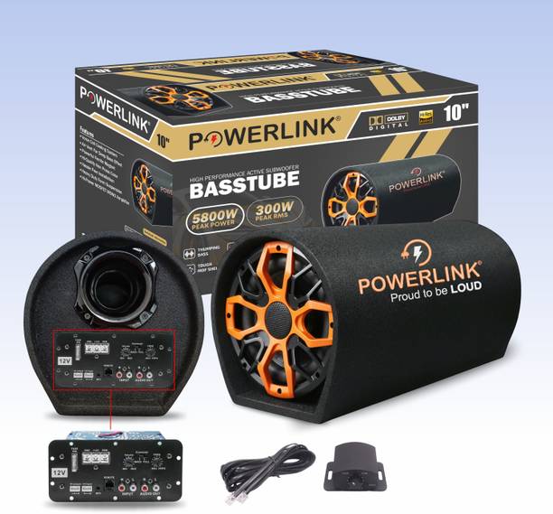 Powerlink 10 Inch Active Car Bass tube With Inbuilt Imported Line-Control-Amplifier |Peak Power: 5800W | | Powerful Audio and Deep Bass | Subwoofer