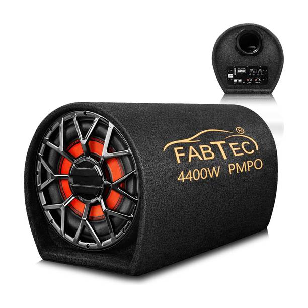 FABTEC 8 Inch Grey Active Car Bass Tube With Inbuilt Amplifier Powerful Audio and Deep Bass Subwoofer