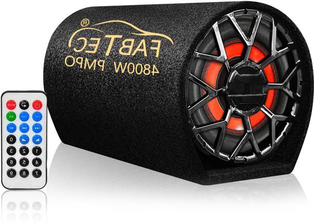 FABTEC 10 Inch Active Bass Tube Subwoofer – 200 W RMS / 4800 W Peak, Built-In Amplifier USB, FM, Bluetooth 5.0 with Remote Control | Universal Car Audio System Subwoofer