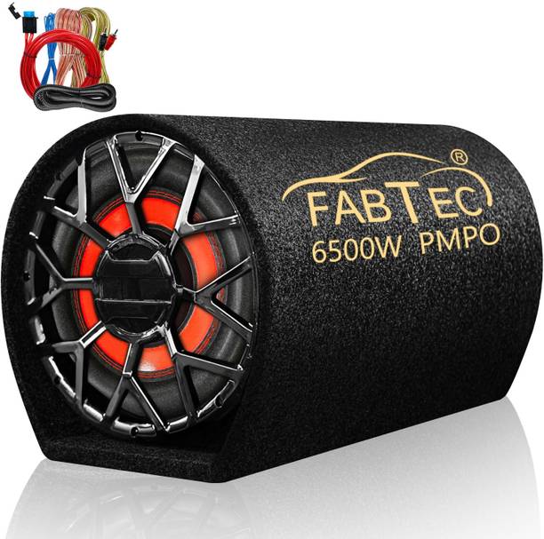 FABTEC 12 Inch Grey Car Bass Tube Subwoofer with Inbuilt Amplifier - Plug and Play Bass Tube Powerful Audio and Deep Bass with Amplifier Wire Kit Subwoofer