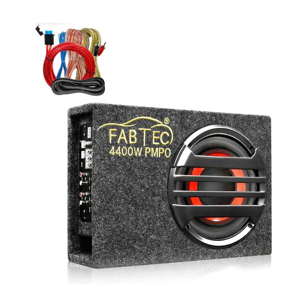 FABTEC 8 Inch Under Seat Car Bass Tube With Amplifier Wire Kit Plug and Play Bass Tube (Built-In Amplifier) Subwoofer