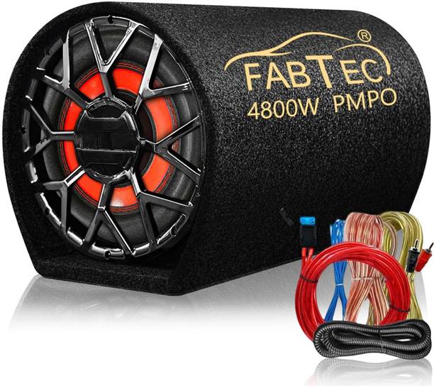 FABTEC 10 Inch Grey Car Bass Tube Subwoofer with Inbuilt Amplifier - Plug and Play Bass TubePowerful Audio and Deep Bass with Amplifier Wire Kit Subwoofer