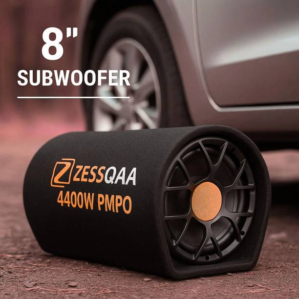 ZESSQAA ZQ BST 8 Inch Plug & Play D-Shape Bass Tube | Inbuilt Amplifier | Orange | Small Car Subwoofer