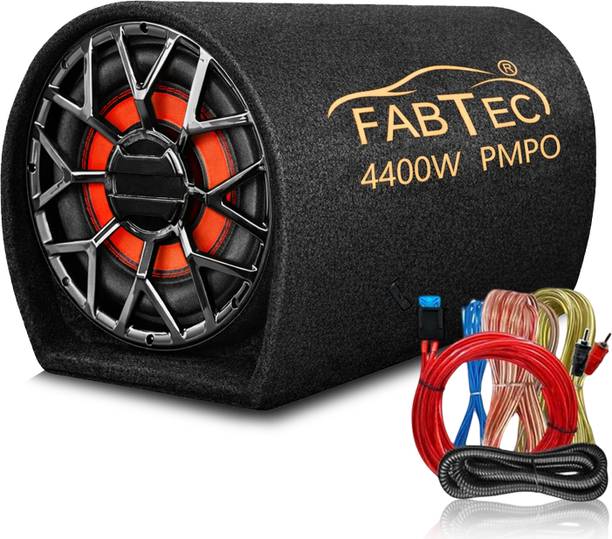 FABTEC 8 Inch Grey Car Bass Tube Subwoofer with Inbuilt Amplifier Plug & Play Bass Tube Powerful Audio & Deep Bass with Amplifier Wire Kit Subwoofer
