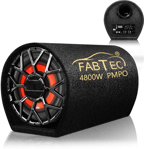 FABTEC 10 Inch Grey Active Car Bass Tube With Inbuilt Amplifier Powerful Audio and Deep Bass Subwoofer