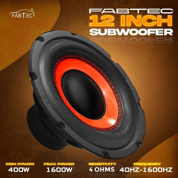 FABTEC 12 Inch Car Subwoofer 400W RMS, 4-ohms with 1600W Peak Power 4 Layer Copper Coil For Car 90DB Bass Audio (63x114MM Double Magnet) Car Audio System (Single Piece) Subwoofer