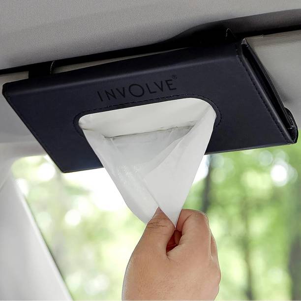 Involve Sun Visor Tissue Holder – Black | Car Dashboard Leather Napkin Box Holder Vehicle Tissue Dispenser