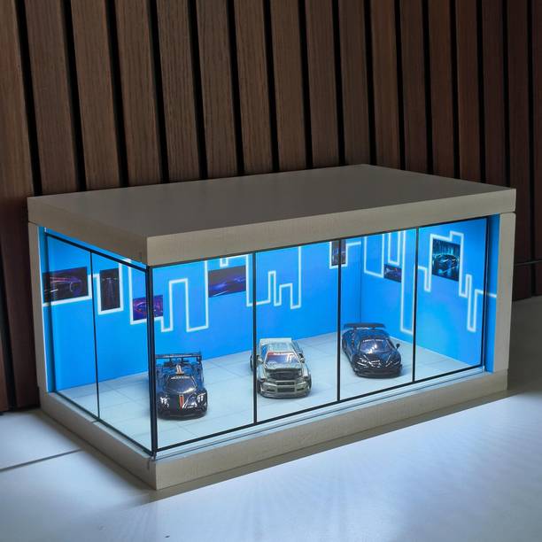 Fancy Things Luxury Miniature Car Showroom – Blue LED Display Case for Diecast Model Cars Decorative Showpiece  -  19 cm