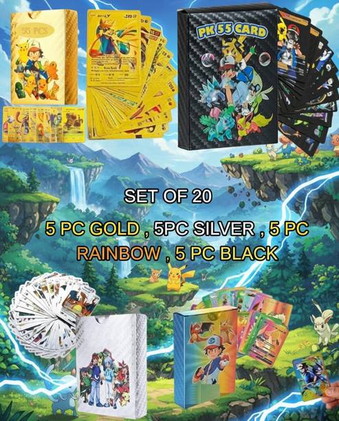 kartkaro Pokémon Premium Collector Cards Set | 20 Cards (Gold Silver Black Rainbow)