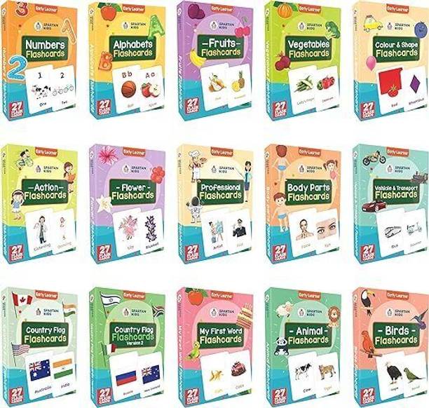 spartan kids Flash Cards (Mega Combo Pack) Early Learning Flash Cards For Kids (Set of 15)