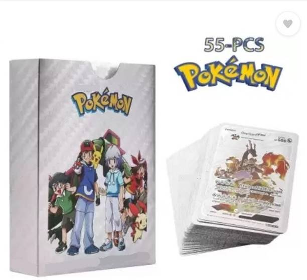 Gift Collection Waterproof 55pcs Pokemon Silver Card Box V Series Vmax Gx Playing (Silver Color)