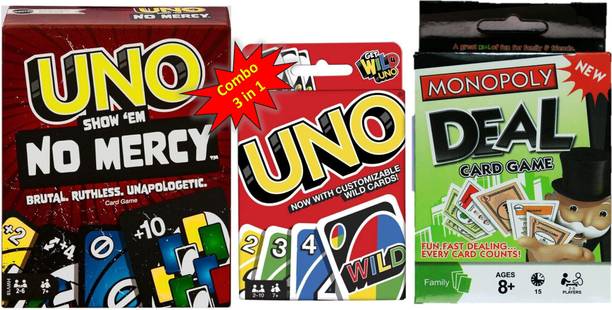 ToyShaala Ultimate 3-in-1 Card Game Combo – UNO No Mercy, UNO Classic & Monopoly Deal Set