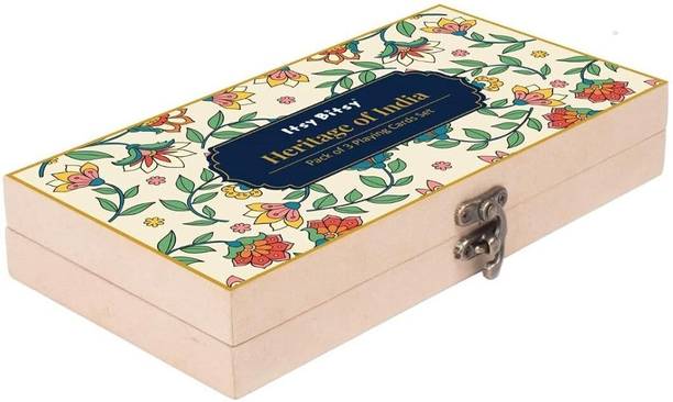 LITTLE BIRDIE Heritage of India Playing Cards with Pine MDF Wooden Box | Pack of 3