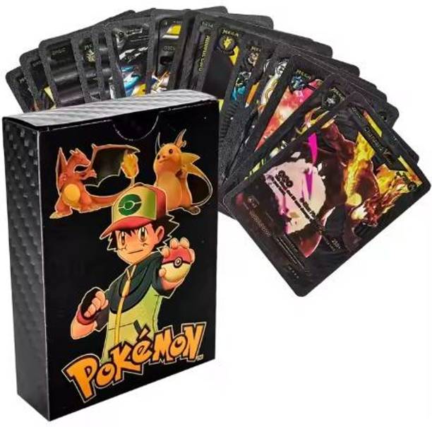 Budetto Pokemon Trading Card Set – 55 Premium Waterproof Collector’s Edition Black Cards