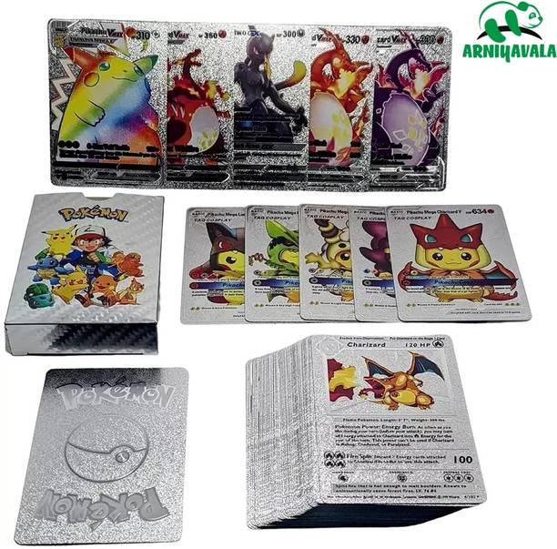 ARNIYAVALA Waterproof 55 pcs Silver Pokemon TCG Card Box V Series Vmax Gx Playing Card