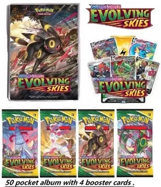 CrazyBuy Pokemon 50 Pages Album with 4 PCS Evolving Skies Booster Packs