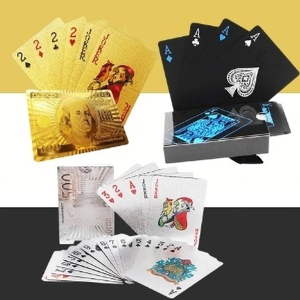 JERICOS Luxury PVC Plastic Playing Cards Waterproof Gold Silver Black Pack of 3
