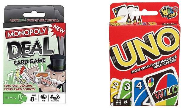 QBLYN Monopoly + UNO Card Game Exciting Card Game for Family
