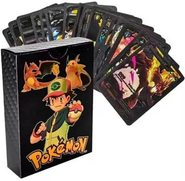 Teqbot 55pcs Collectible Pokemon BLACK Card Box V Series Vmax Gx Playing Card FOR-KIDS