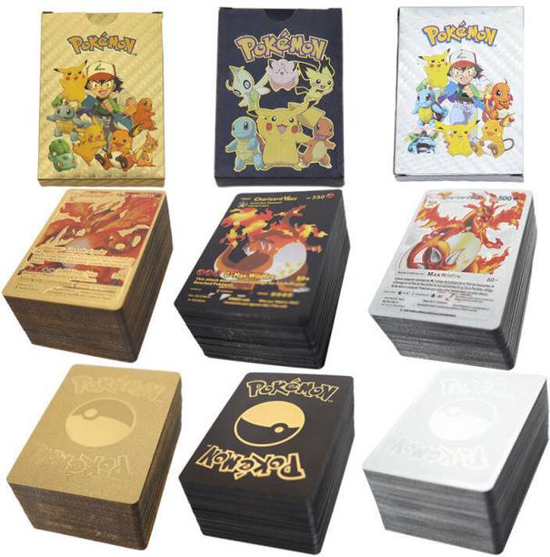 Craveon 165 Pcs Poke-mon Playing Foil Cards, 55 Gold, 55 Silver & 55 Black for Kids_NEW1