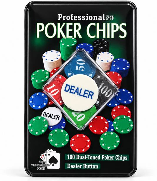 KYNOX Professional Poker Chips Set of 100 with Dealer Button & Dual-Toned Poker Chips