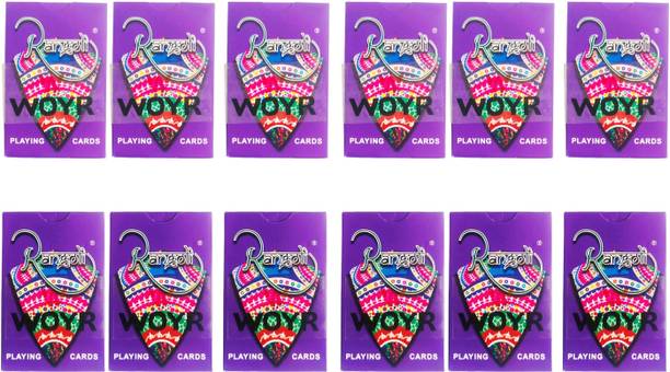 WOYR Premium Rangoli 12 Set Plastic Coated Playing Cards|Taash Patti|Bridge Card