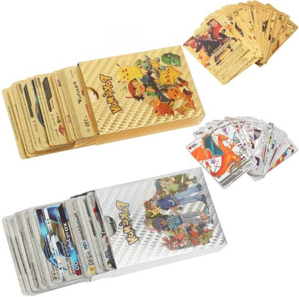 Bestdeals Poke-Moon (50 Cards Deck) Golden & Silver Playing Card Combo for Kids