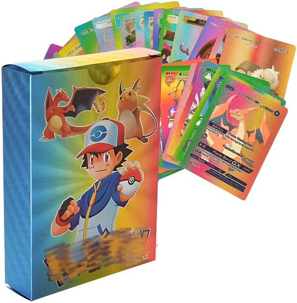 SQUIDSY Waterproof 55pcs Pokemon Rainbow Card Box Booster V Series Vmax Gx Playing Cards