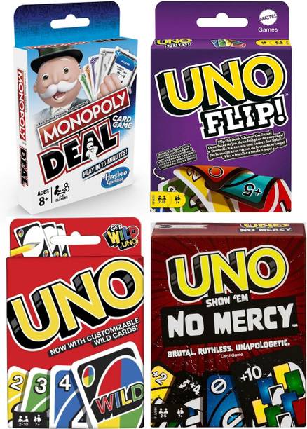 ToyShaala Ultimate UNO 4-Deck Combo – Classic, Flip, No Mercy & Monopoly Deal