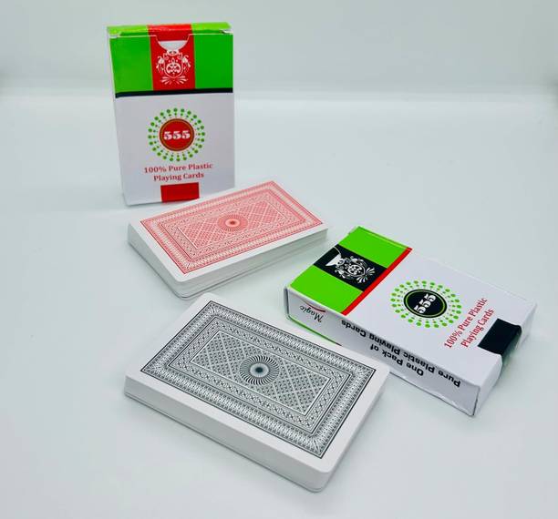 A SARKAR MAGIC WORLD 555 Plastic Mark Card Deck Set of 2 (Red & Black)