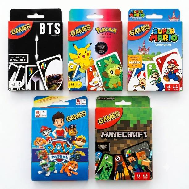 Decovora Indoor Card Game Pack of 5 | BTS, Pokémon, Super Mario, Paw Patrol & Minecraft