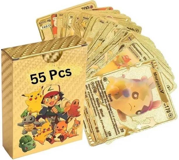 Zokio 55pcs Collectible Pokemon Gold Card Box V Series Vmax Gx Playing Card FOR KIDS.