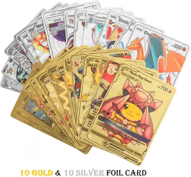Bestdeals Pokemon TCG 10 Gold & 10 Silver Foil Card Game Best Gift For Children Kid's