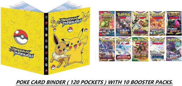 CrazyBuy POKEMON CARD BINDER WITH 120 POCKET SPACES AND 10 PACKS OF BOOSTER CARDS