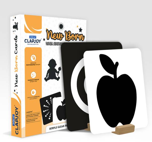 Clapjoy New Born High Contrast Black & White Flash Card with 2 Wooden Stands|0-6 months