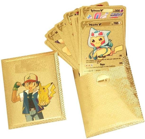 shinetoy Pokemon 10 PCS Rare Golden Foil Cards Poker Deck Box Gift for Children