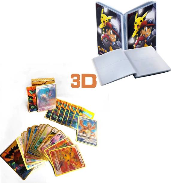 SALPITOYS 55 PCS Pokemon Cards New Look 3D View Playing Card For Kid's with album