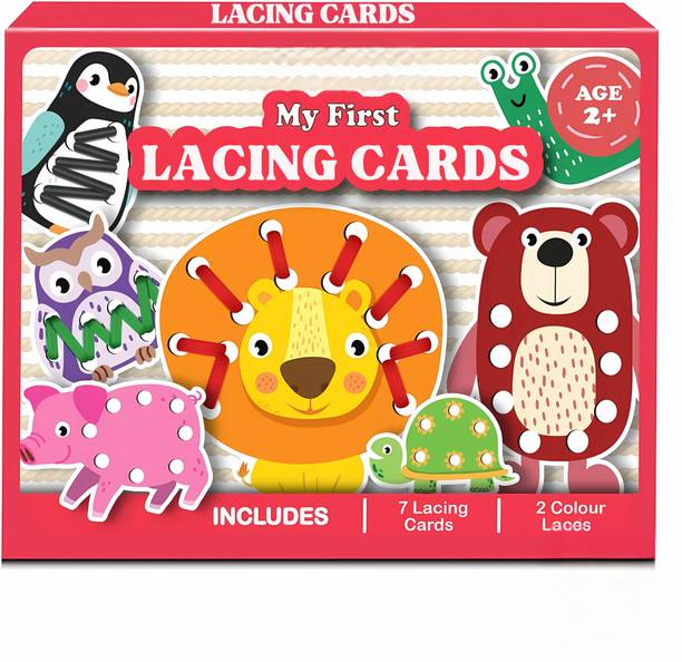 sparknest Lacing Activity for Kids | 7 Big Cardboard & 2 Laces | Animal Theme (2+ Years)