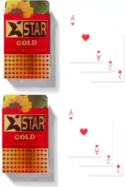 Gift Collection Star Gold Plastic Coated Playing Cards Taash Patti Bridge Rummy Poker Pack Of 2