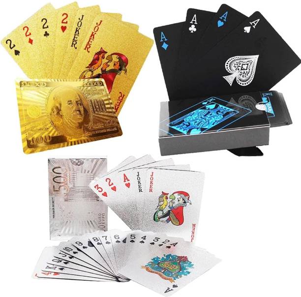 JERICOS Premium PVC Waterproof Playing Cards Gold Silver Black Pack 3