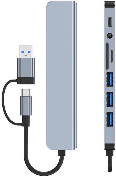 Foxne Point Multi USB C Hub Adapter with SD/TF Card Reader, USB 3.0 & 3.5mm Mic Support Card Reader