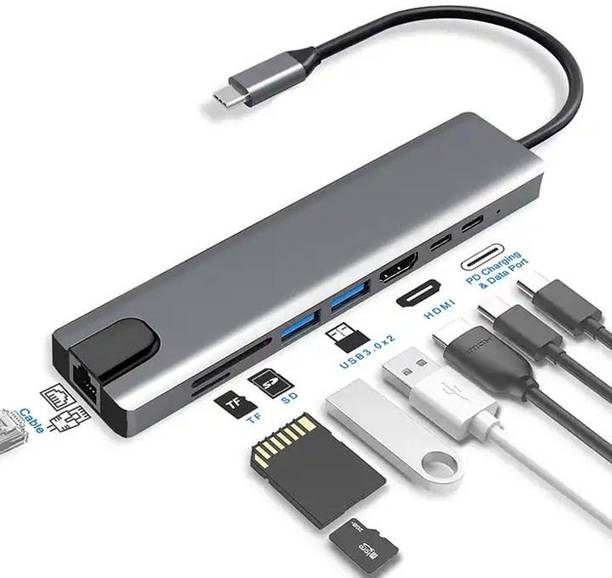AiFit Sleek 8-in-1 USB-C Hub for Work & Play USB C Docking Hub with 87W PD, SD/TF Reader, RJ45, USB 3.0 USB Hub