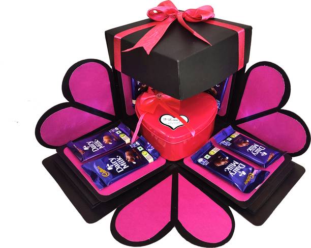 US IDEAL CRAFT Explosion Box for valentines, birthday, any occasion Greeting Card (Pink, Black) Greeting Card