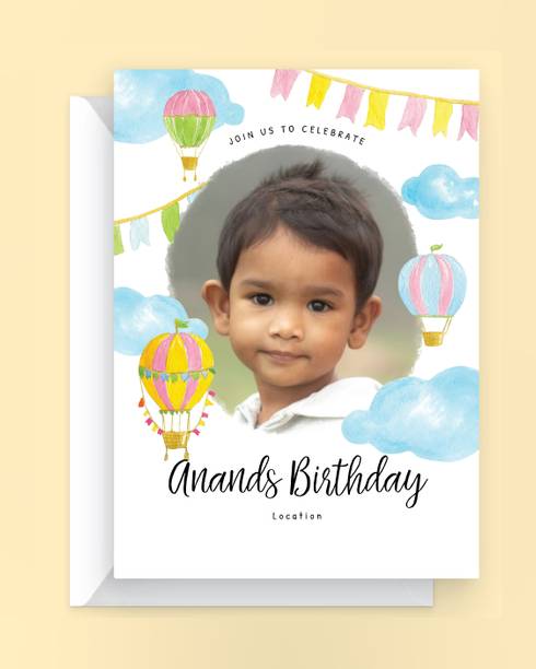 Prints2go Air Baloon Theme Birthday Card Invitation Card