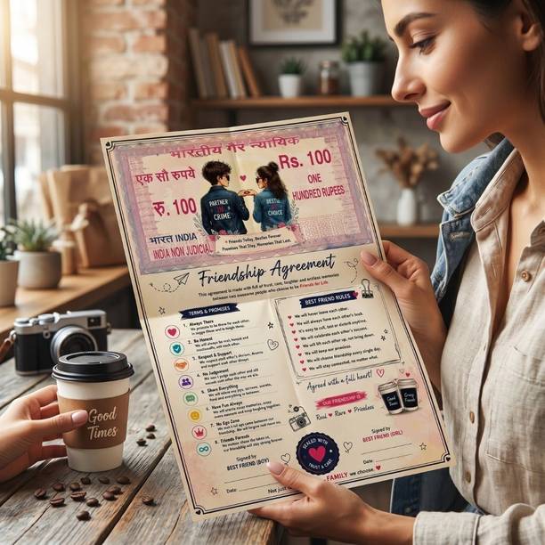 AanyaCentric Friendship Agreement 8.3x11.7inches Contract Self Fill-In Greeting Card