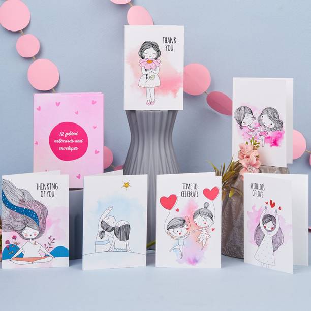Doodle Set of 12 Notecard contains 6 Unique Design Greeting Card