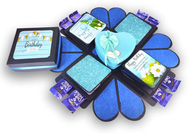 US IDEAL CRAFT Explosive Birthday Gift Box, (WITH 8 DAIRY MILK EACH 10 RS AND HEART TEDDY BOX) Greeting Card