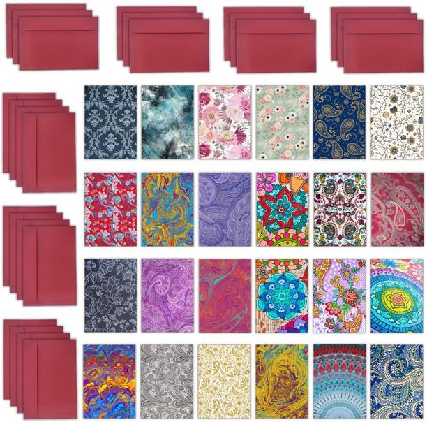 AanyaCentric Set Of 24 Paisley Designer Blank Inside 2.9x4.1inches A7 Size with Envelopes Greeting Card
